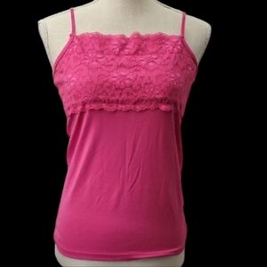 Boutique Essentials Pink Lace Trim Cami Top